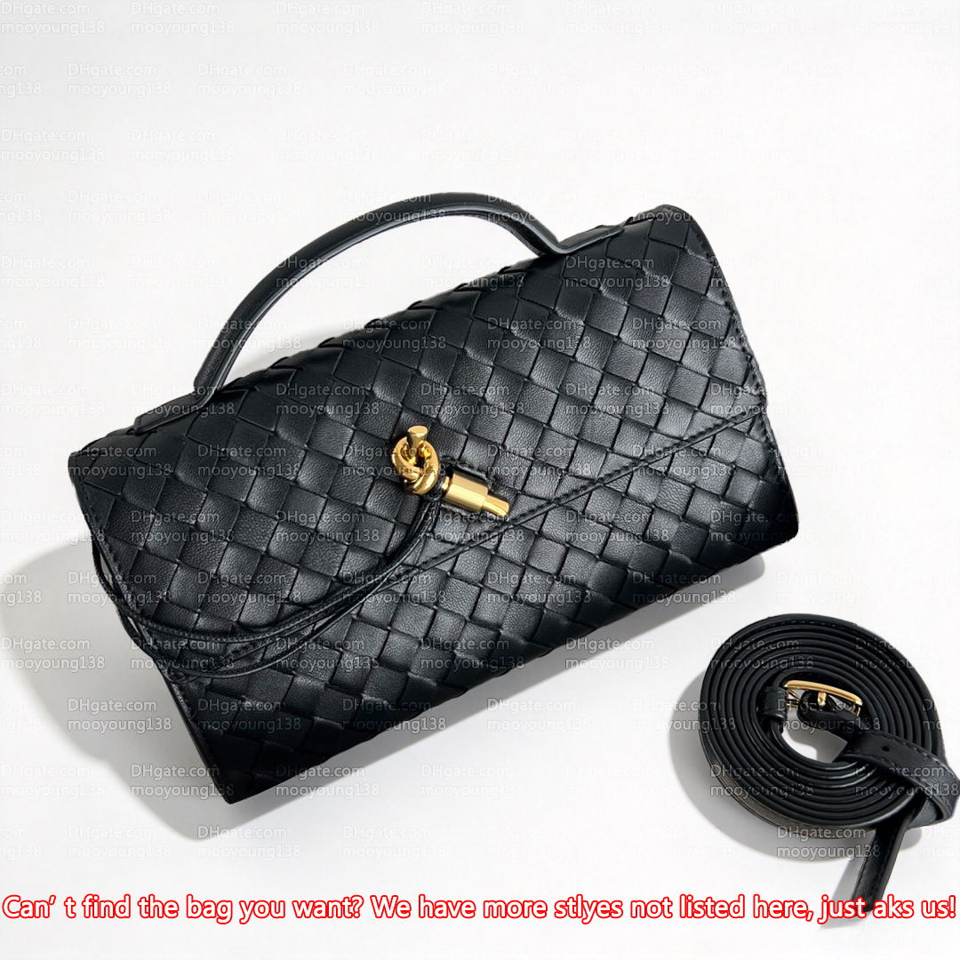 12A Premium Mirror Quality Designer Andiamo 25 Handbags for Women 24cm Luxury Clutch Bag Intrecciato Lambskin Leather Shoulder Bags Black Crossbody