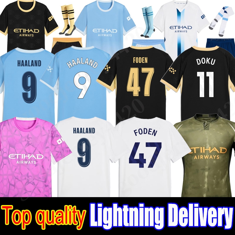 26 27 HAALAND MANCITY soccer jerseys ENZO FODEN CHERKI DOKU BERNARDO KOVACIC SEMENYO O REILLY Blue Moon cities football Tops shirt goalkeeper Kids M