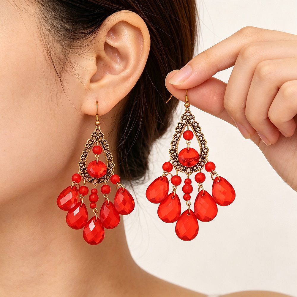 Boucles d'oreilles lustre en perles noires, avec cadre en filigrane doré Antique et gouttes à facettes pour femmes, ensemble cadeau de fête, vent