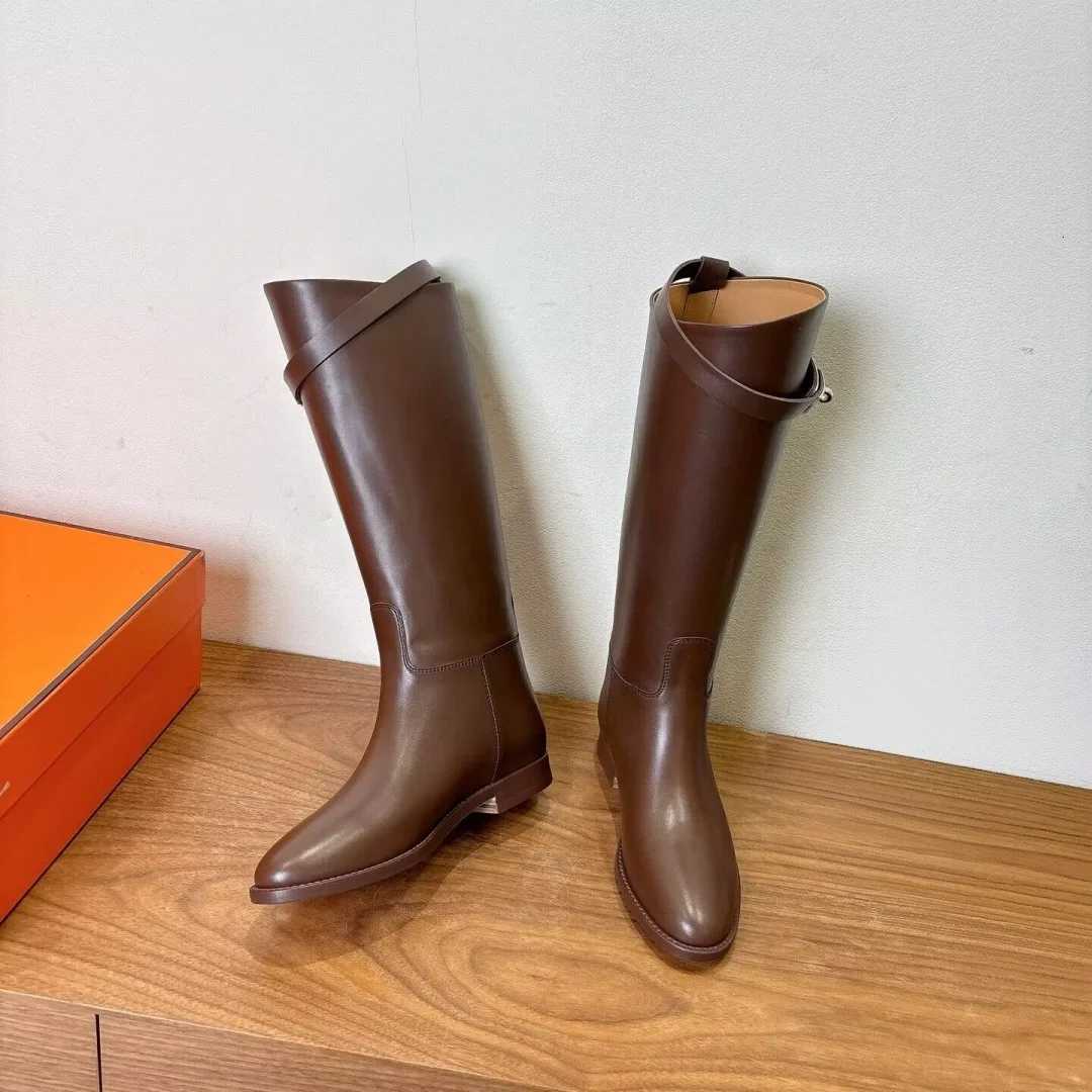 Boots Women's shoes autumn and winter knee high heels leather women's long boots round toe brown black optional comfortable elegant a H260