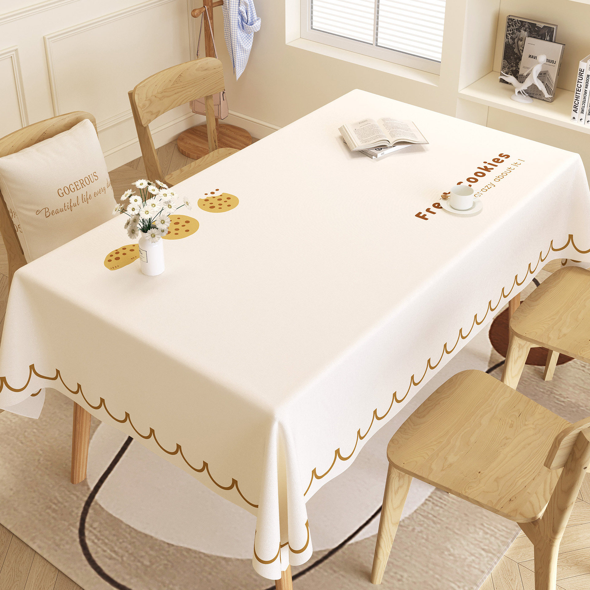 Nappe rectangulaire en PVC personnalisée, Style minimaliste frais, étanche à l'huile et sans entretien, YL-39263