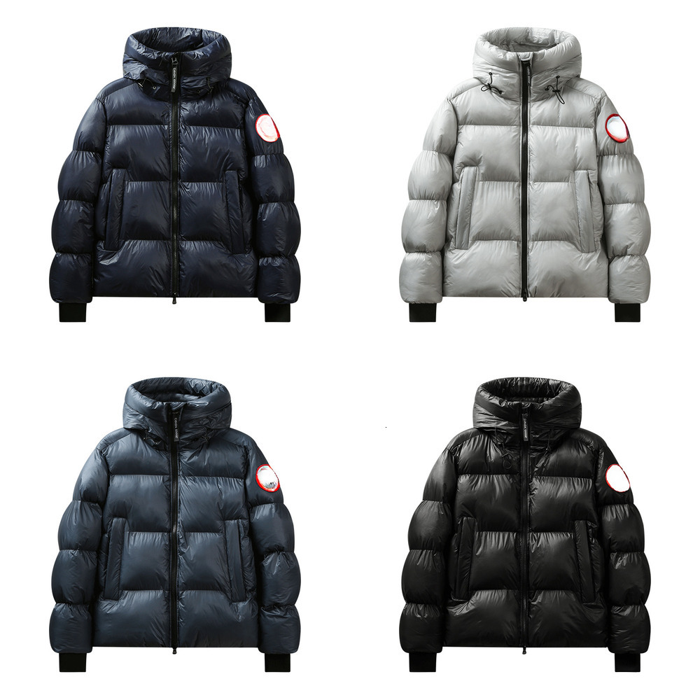 2606#Cross-border goose down men's thickened hooded cotton jacket, solid color, warm outerwear, stand-up collar, loose fit