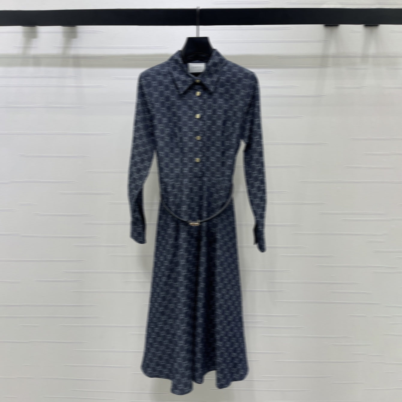 Designer Women Blue Monogram High Quality Dress S-XL Luxury Long Sleeve Shirt Dress for Daily Commute Casual Work