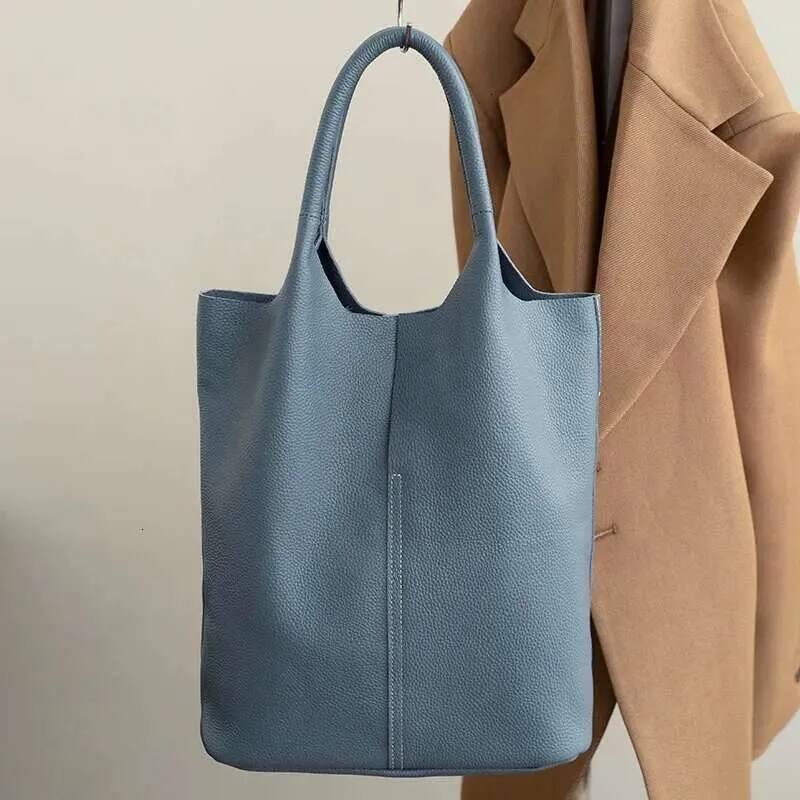 Genuine Grade Leather Women Commuter Ladies Soft Cowhide Tote Shoulder Handbag Large Female Bucket Bag Luxury Designer Bags 4e b2