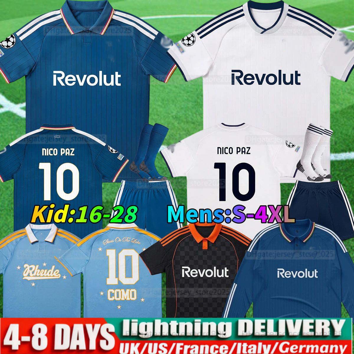 25 26 27 Como Soccer Jerseys 2025 2026 2027 NICO PAZ PERRONE VERDI BASELLI Moise Kean Quatrième Spécial Hommes Enfants Maillots de Football Kit H