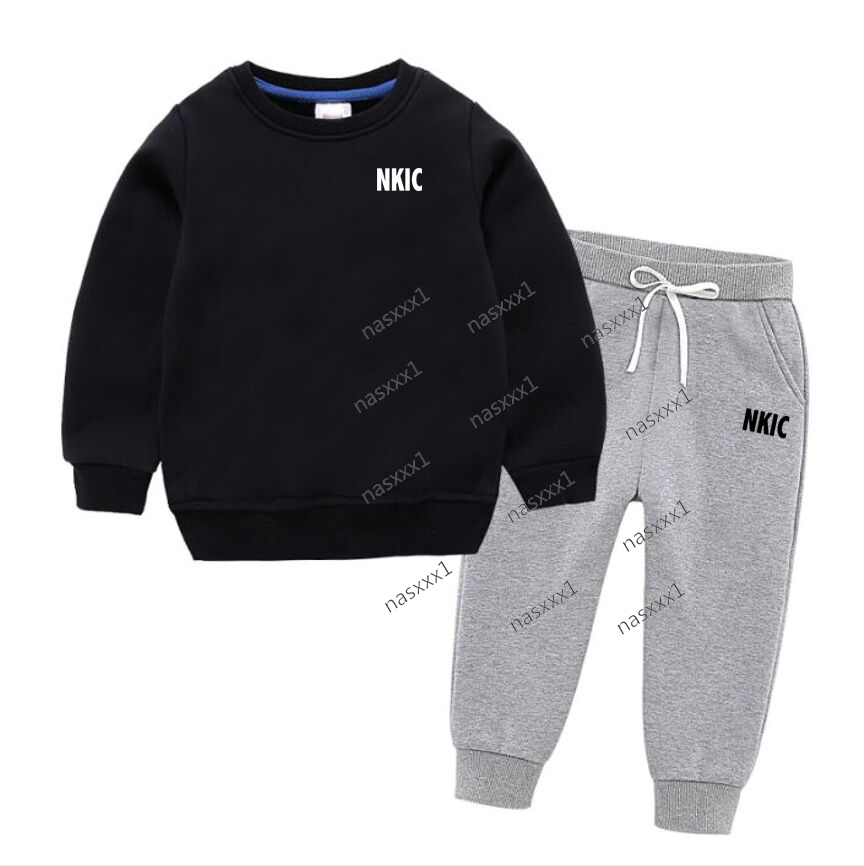Spring Autumn Outfits Kids Leisure Letter Print 2pcs Black Hoodie Pants Brand Tracksuits Boys Girls Hoodie Pullover Children