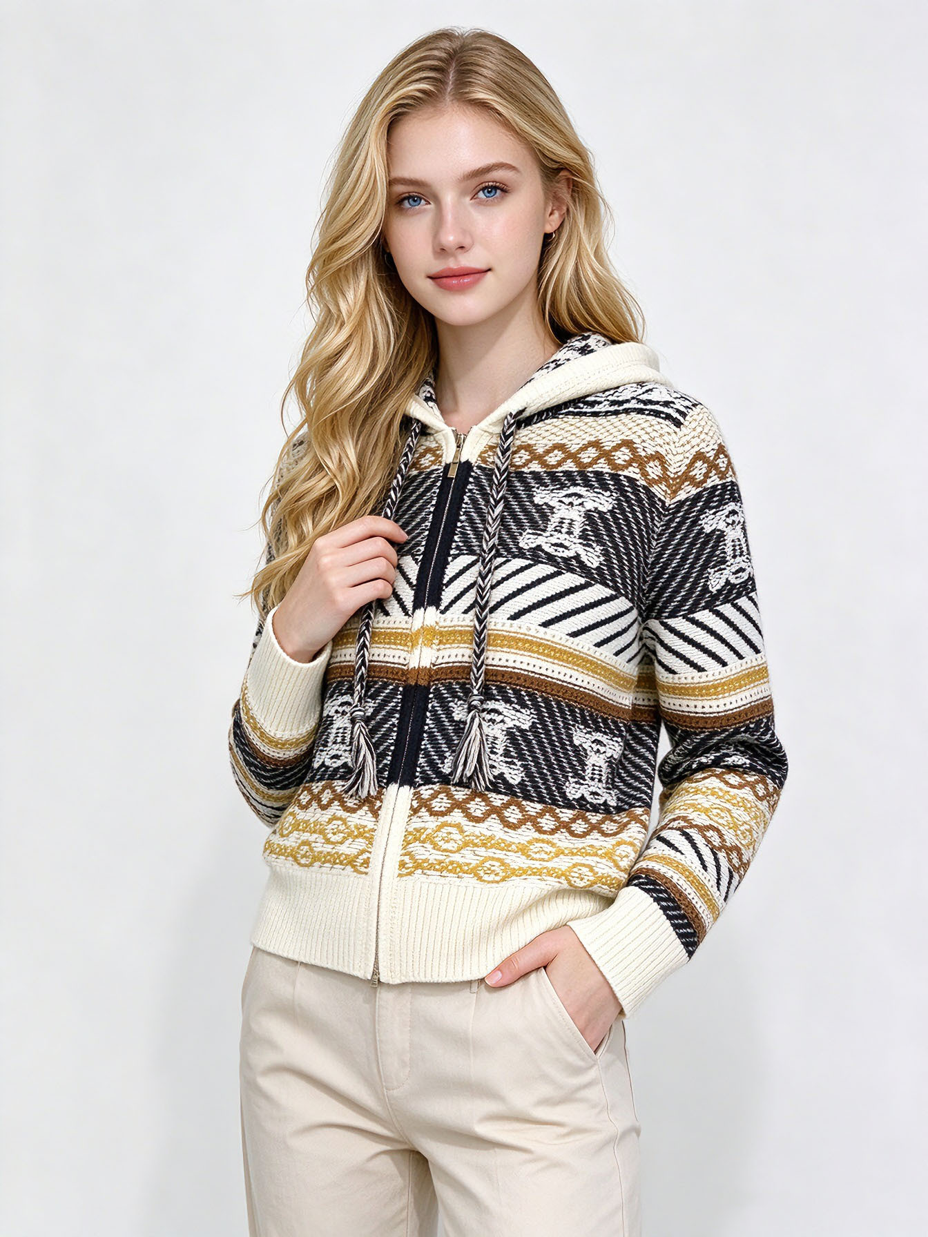 Women's Cardigan Stand Celi1nies Collar Zipper Knit Jacket Designer Minimalist Sweater Casual Round Neck Long Sleeve Pullover 0