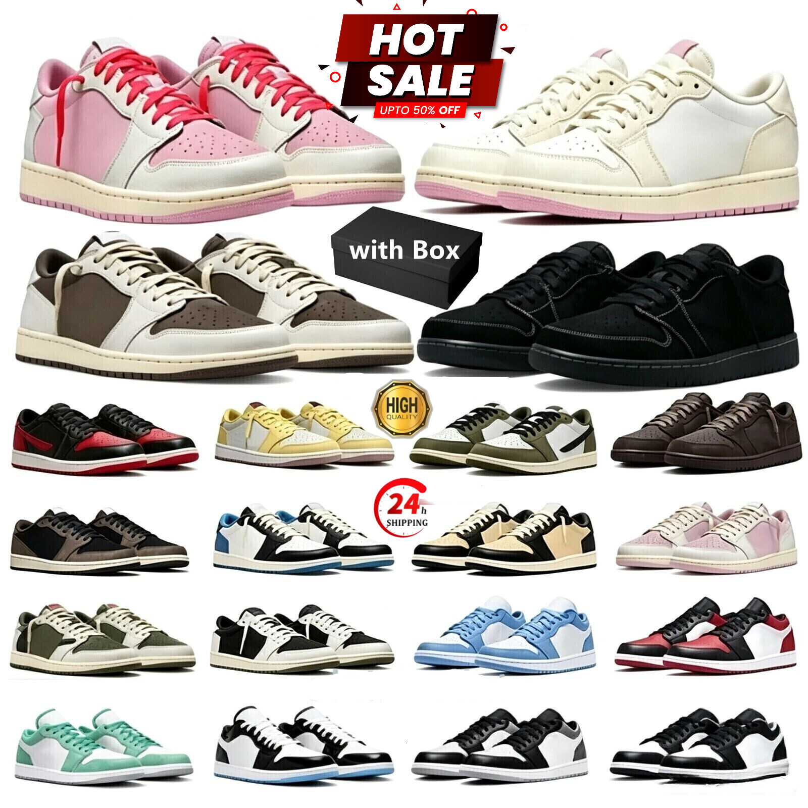 New Travis Scott 1s 1 Basketball Shoes Designer Sneakers Sail Tropical Shy Pink Mocha Reverse Phantom Low Outdoor Mens Trainers 36-47 With Box