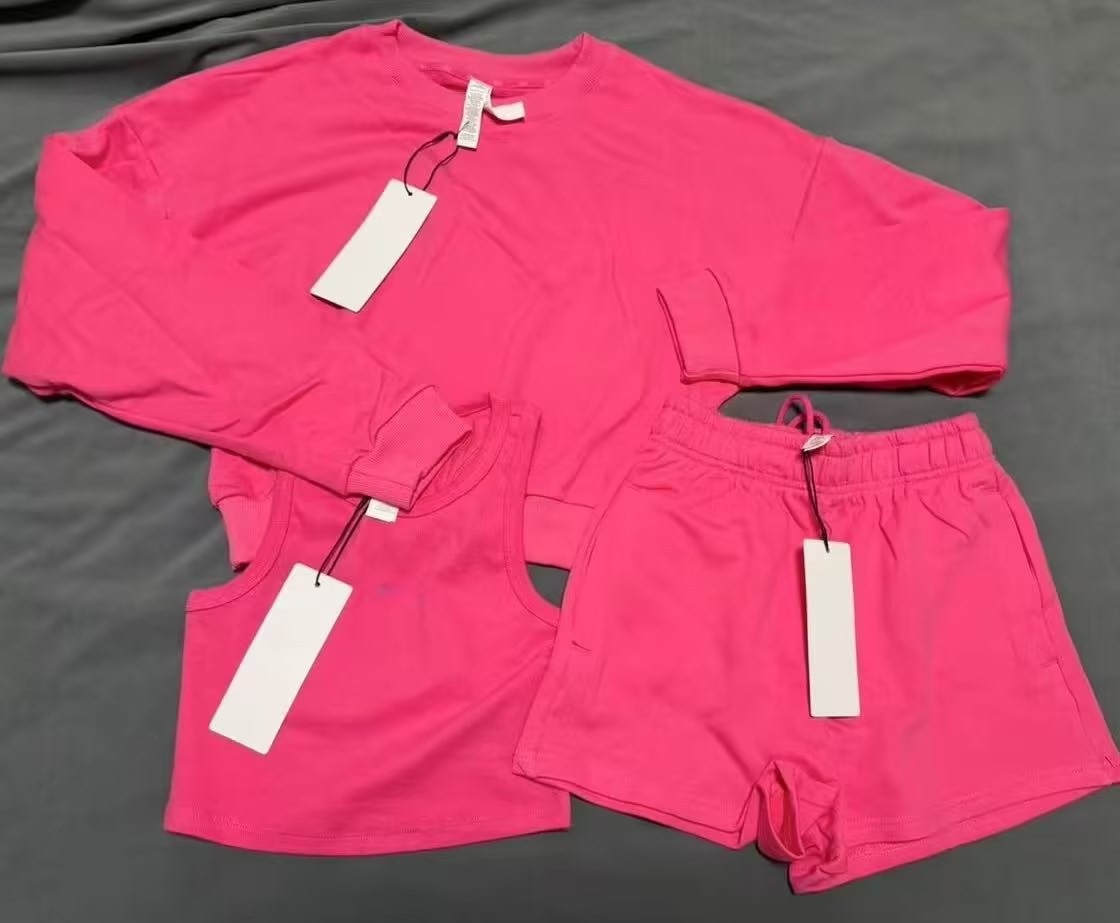 2992AO Mode femmes Yoga sweat-shirt Sport de plein air pull à manches longues Sport court col rond sweats ou Joker taille élastique cordon Shorts