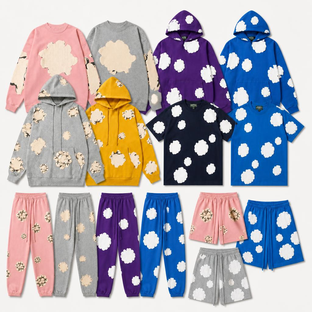 Long sleeves designer hoodies men Kapok foam flower hoodies designer men drawstring pants mens shorts summer T-shirt Street hip hop hooded for women