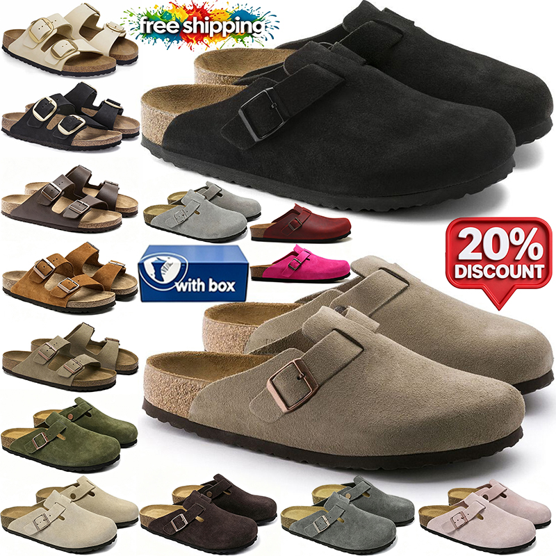 free shipping with box designer slippers clogs slides Taupe Black Chestnut suede leather upper mules stylish outdoor comfortable for women mens prem