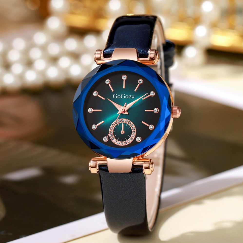 Women Wrist Watch New Fashion Women's Ladies Watch With Rhinestones, Quartz Seven Beads, Simple Leather Strap, Niche Student Party, High-End Fe
