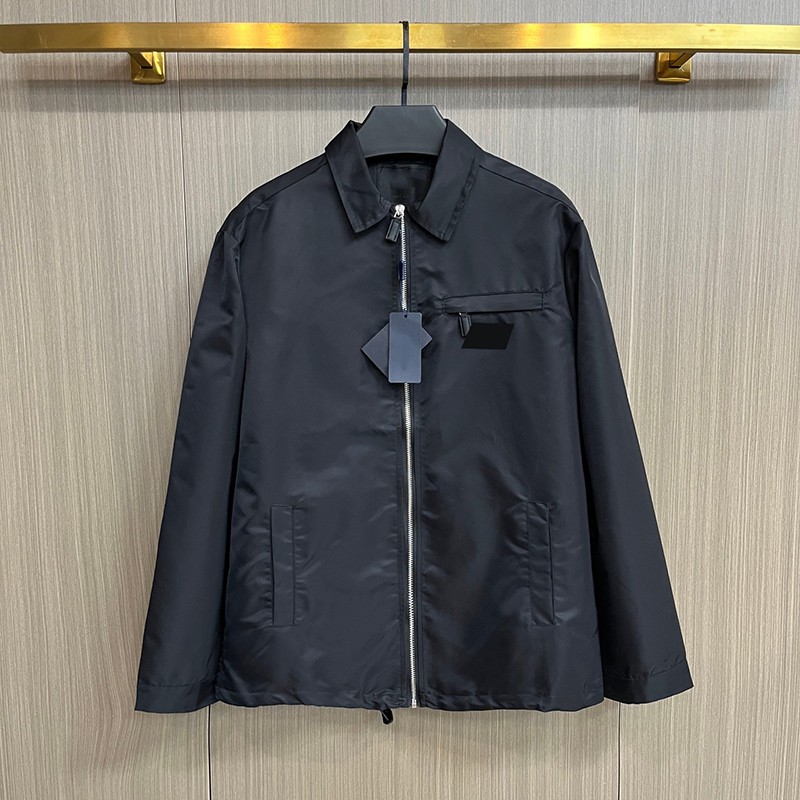 Luxury Mens Black Nylon Jacket Long Sleeve Zip Up Lapel Windbreaker Spring Autumn Office Daily Casual Coat