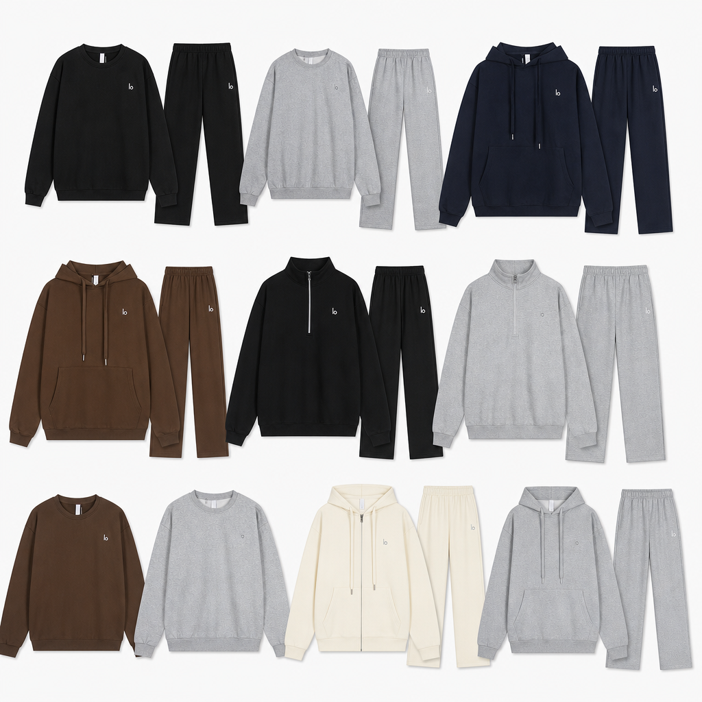 casual men loose loop warm sweatshirt hoodies for women pants Two piece sports suit zipper designer jacket Simple versatile