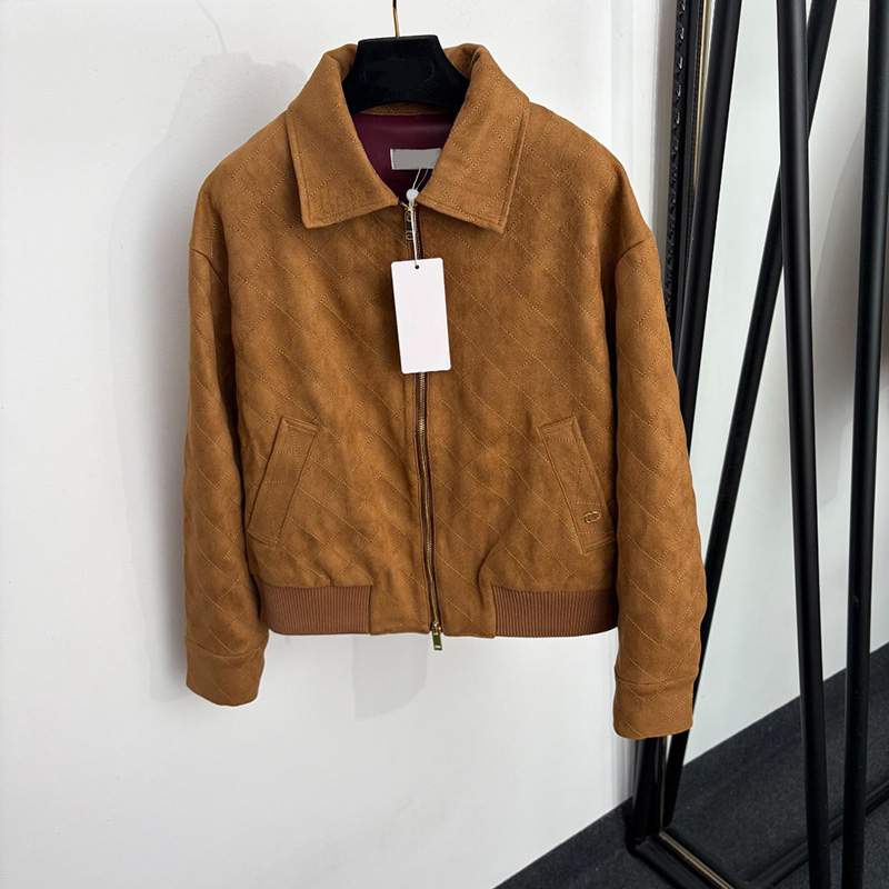 Luxury Retro Women Bomber Jackets Designer Cropped Plaid Faux Leather Coat Spring Autumn Street Style Lapel Neck Outerwear
