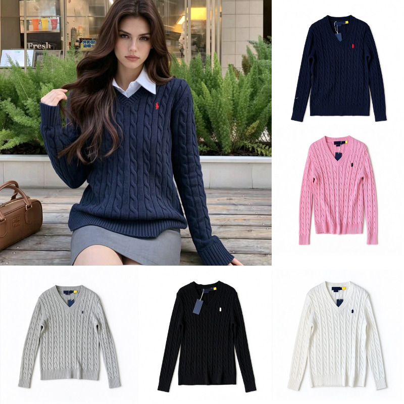 Woman Designer Sweater Luxury Clothes Women , VNeck Long Sleeve Solid Color Knitted Pullover, Rib Cuff Hem Casual Jumper For Ladies Daily Outdoor We