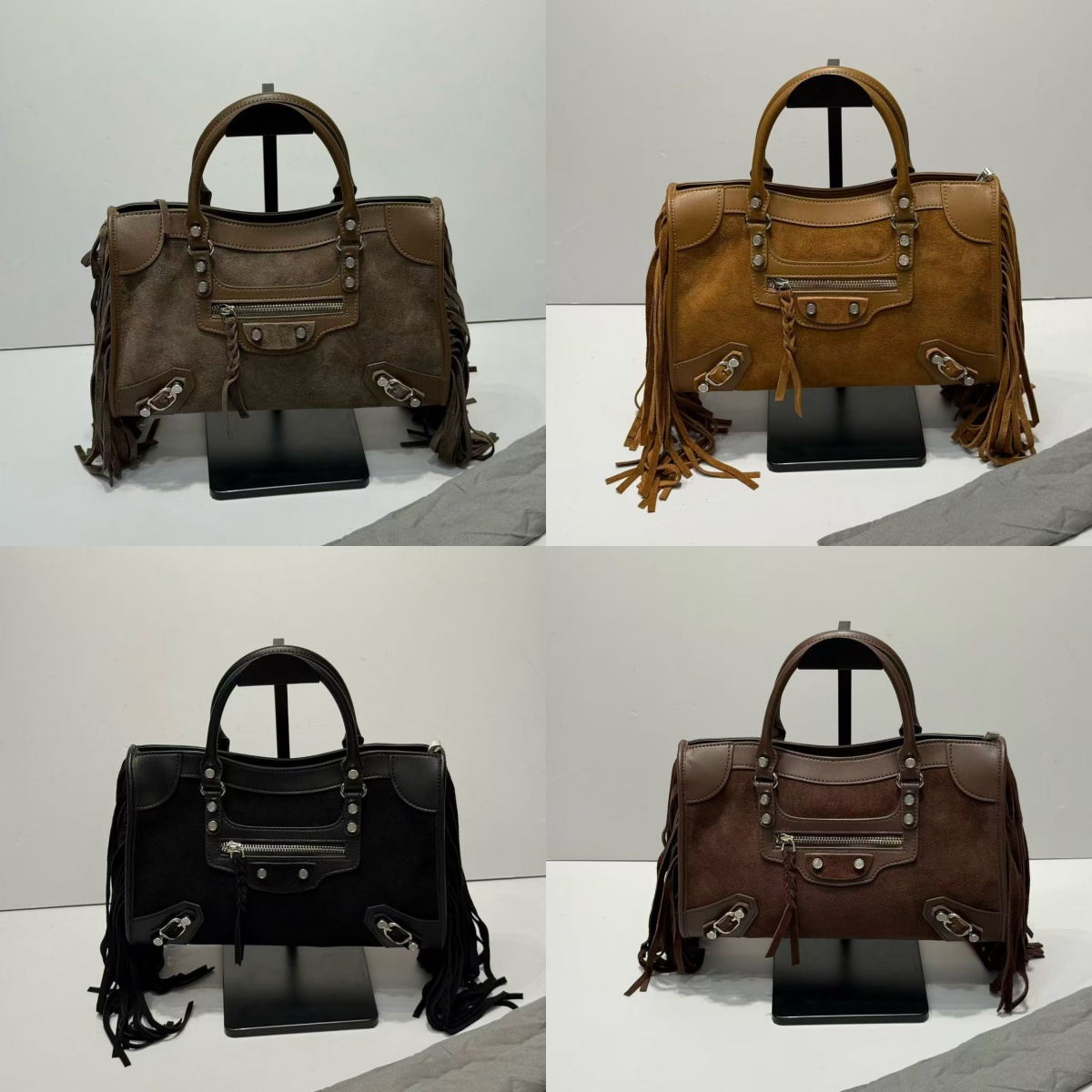 Designer Women Suede Le City Bag Vintage Tassel Rivet Tote Bag Large Capacity Shoulder Bag Motorcycle Bag Canvas Leather Bag Crossbody Bag