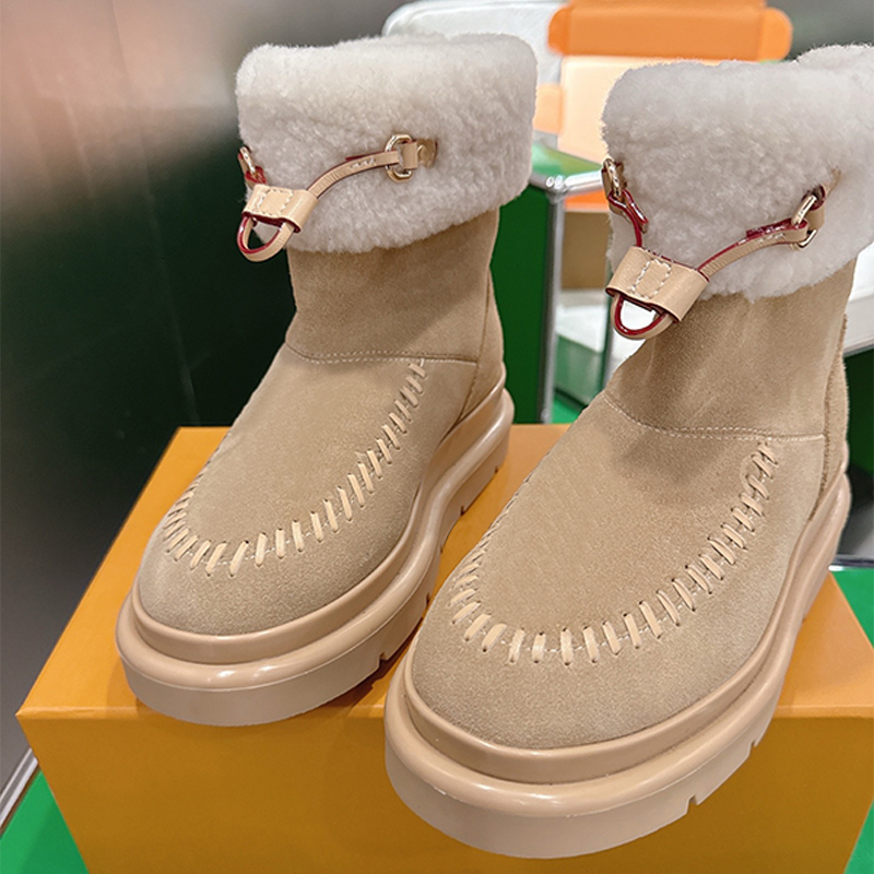 Ski Half Boots Designer woman Winter Ankle Boots Premium Luxury Suede Snow Boot Faux Fur Lined Chunky Platform Warm Cozy Daily Outfit High Quality F