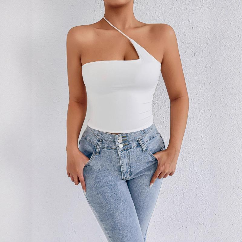 Designer Bestseller Women One Shoulder Off Shoulder Top Asymmetric Neck Sexy Slim Fit Short Sleeve Cropped Tee Summer Solid White Raglan Blouse