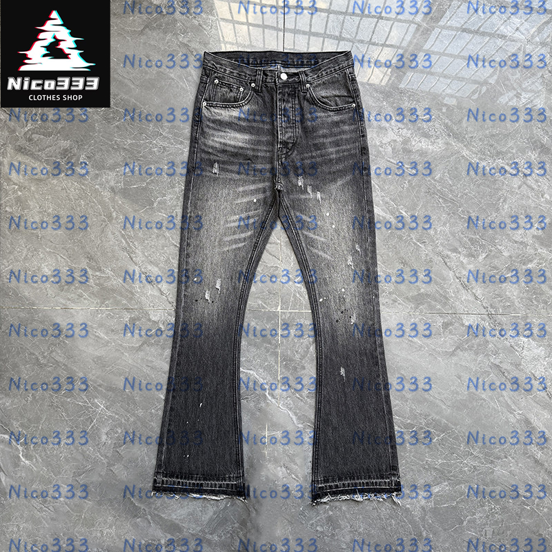 FAR ARS Jeans Black and gray splash ink ripped leg unlocked design solid color simple versatile men and women casual flare jeans