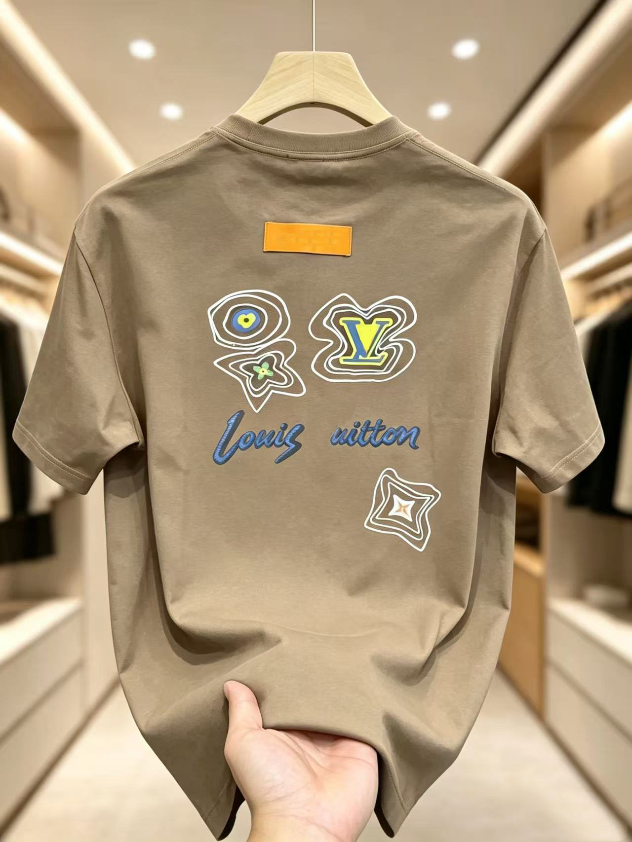 Men's and women's round neck short sleeved T-shirt trendy back colorful graffiti pattern printed casual T-shirt soft and breathable daily