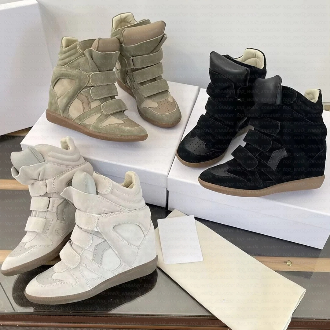 High Quality bekett Designer Hot Sale-Black Genuine Leather Leather-trimmed Suede Wedge Sneakers Fashion Show Paris New Shoes Boots Unisex Style Siz