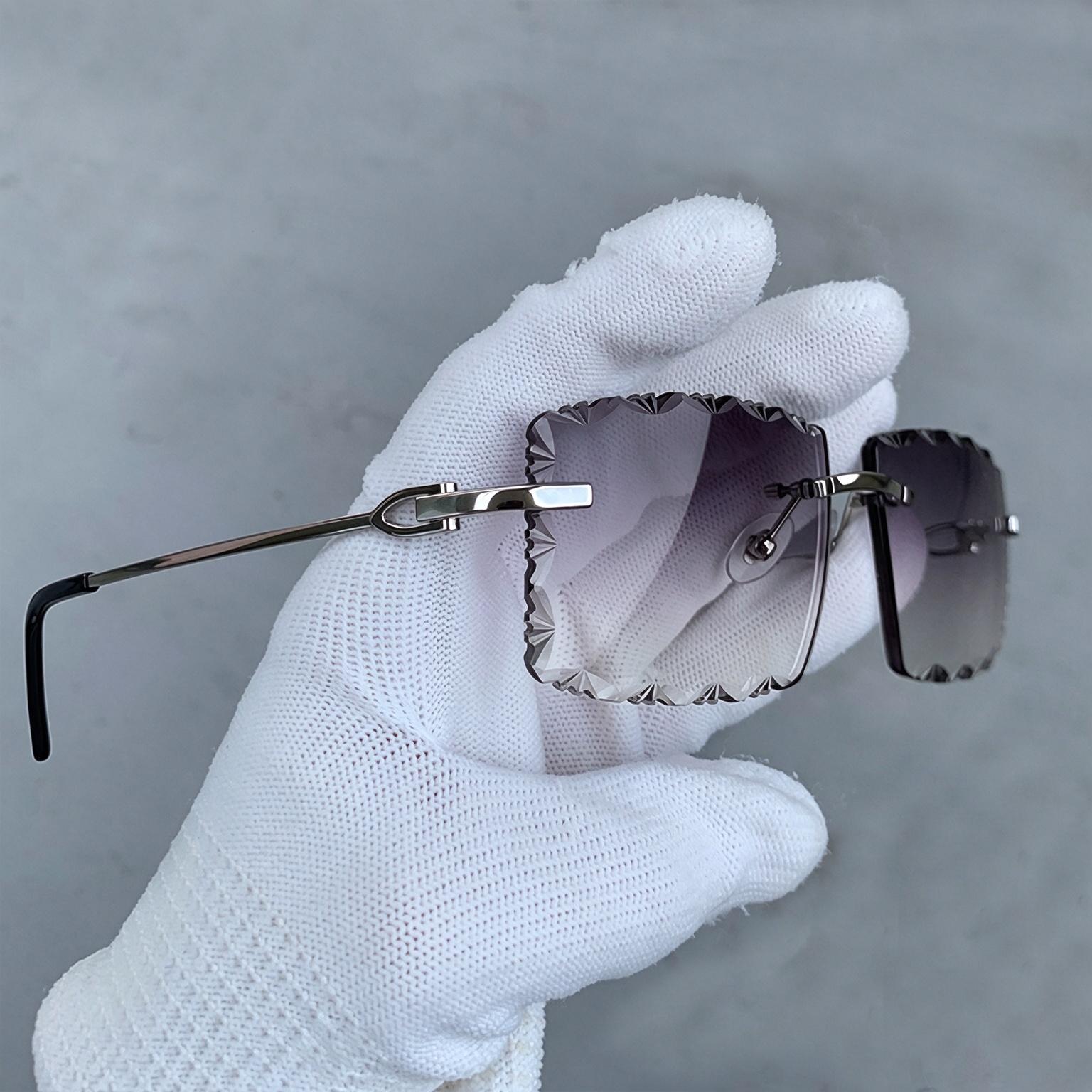 Wave Diamond Cut Trendy Minimalist Rimless Men Sunglasses Lightweight Metal All Seasons Comfortable Wear Full UV Blocking Outdoor Sport Driving Trav