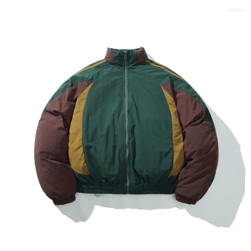 Men Fashion Patched Puffer Parkas Cotton Padded Thick Warm Puffy Jacket Winter Thermal Overcoat High Street Outerwear Loose Fit