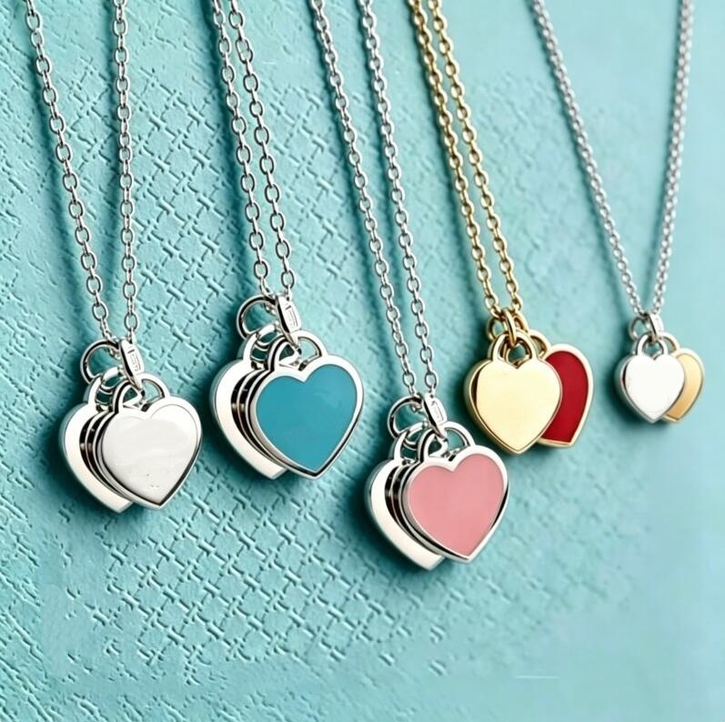 New Jewlery Necklace Designer Men Women Return Luxury 18K Gold 925 Silver Fashion Trend Simple Double Heart Necklaces Collarbone Zh016