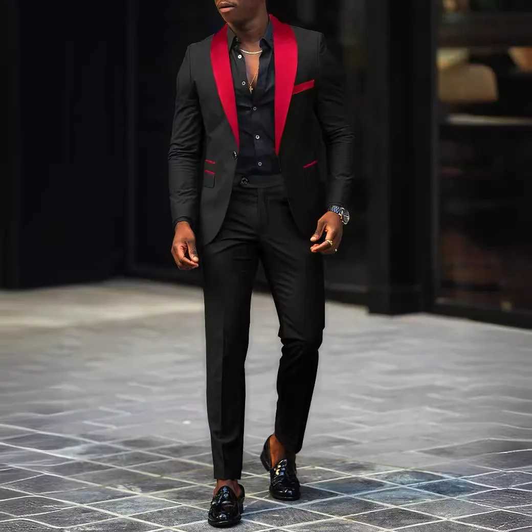Men's New Fashion Business Casual Two-piece Comfortable and Breathable Slim-fit Side Slit Single-button Suit Jacket+trousers Q260929