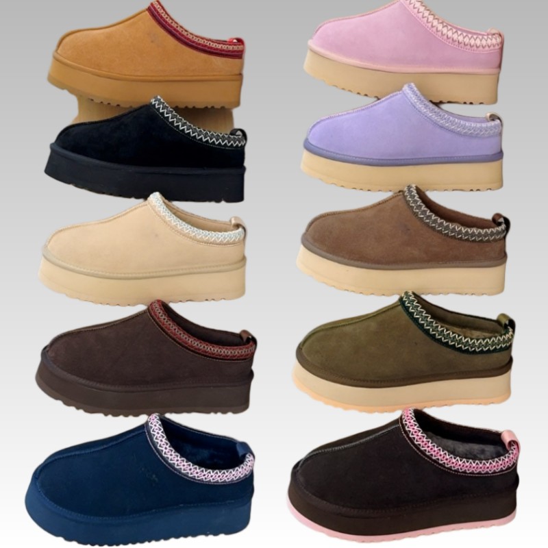 New Design Winter Australia Woman Platform Slippers Man Genuine Cow Leather Thick Soled Fur Mini Boots Classic Fashion Ladies Warm Tazz Slippers 35-