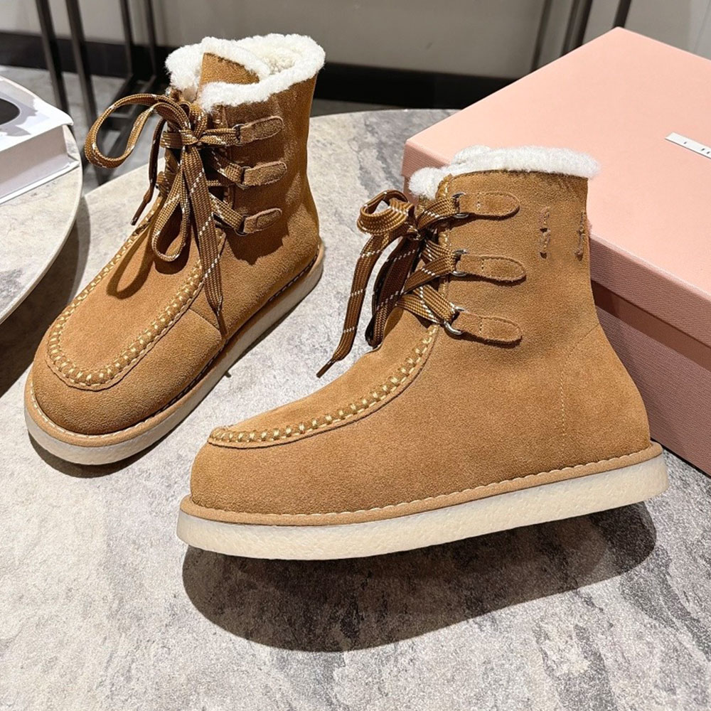 Womens Suede Booties Luxury Designer Ski Boots 5U769E Fashion Warm Snow Ankle Boots Outdoor Classic Lace up Autumn Winter Ankle Boot Shearling Linin