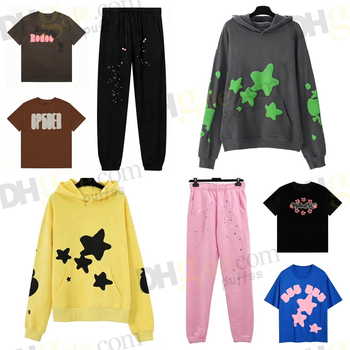 Local Shipping shirt+hoodie +pants Men High Street Splash Ink Star Graphic Print Short Sleeve T Shirt Oversized Loose Crew Neck Summer Casual Tee