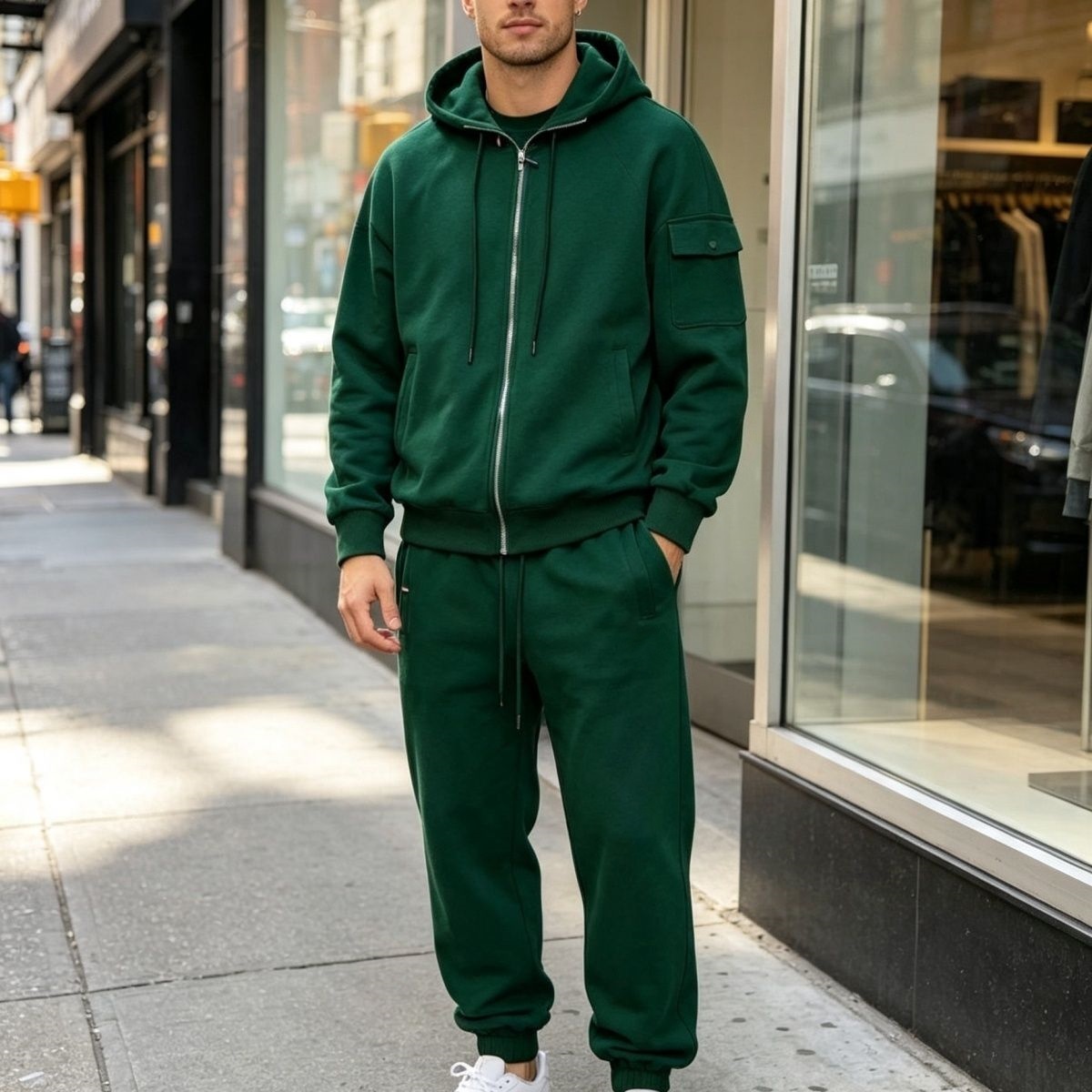 Designer Sweats à capuche Veste Hommes Survêtement Hommes Survêtement à capuche 2 pièces Ensemble vert foncé Veste à capuche zippée complète Pant