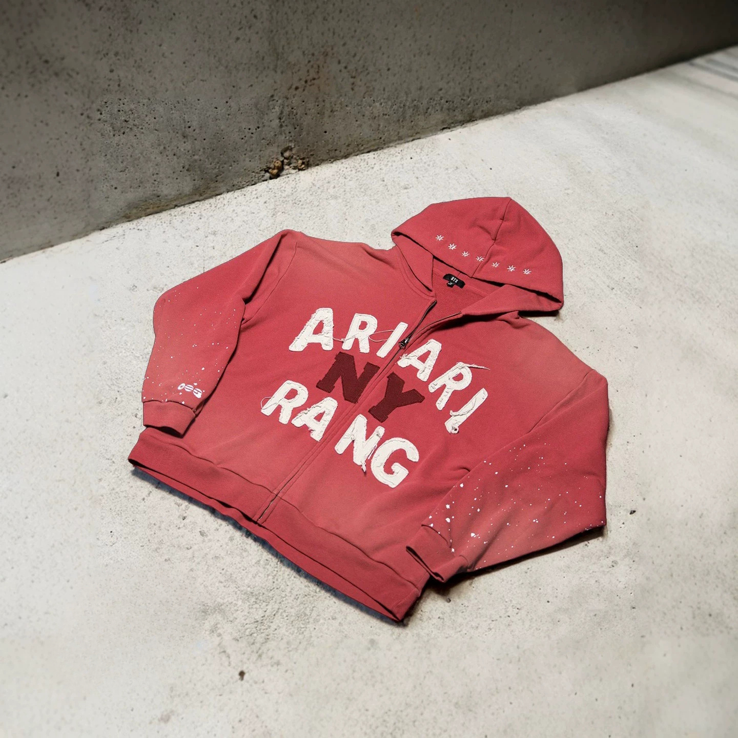 Designer 2026 Winter Washed Vintage Loose-Fit Cardigan Sweatshirt, Brick Red, Distressed 3D Digital Print, Hooded Zip-Up Sweatshirt