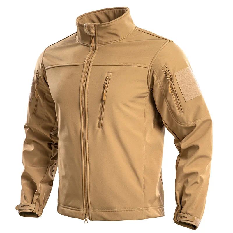 Men's Tactical Softshell Jacket Fleece Lined Water Resistant Windbreaker Military Full Zip Outdoor Coat for Hiking with Pockets