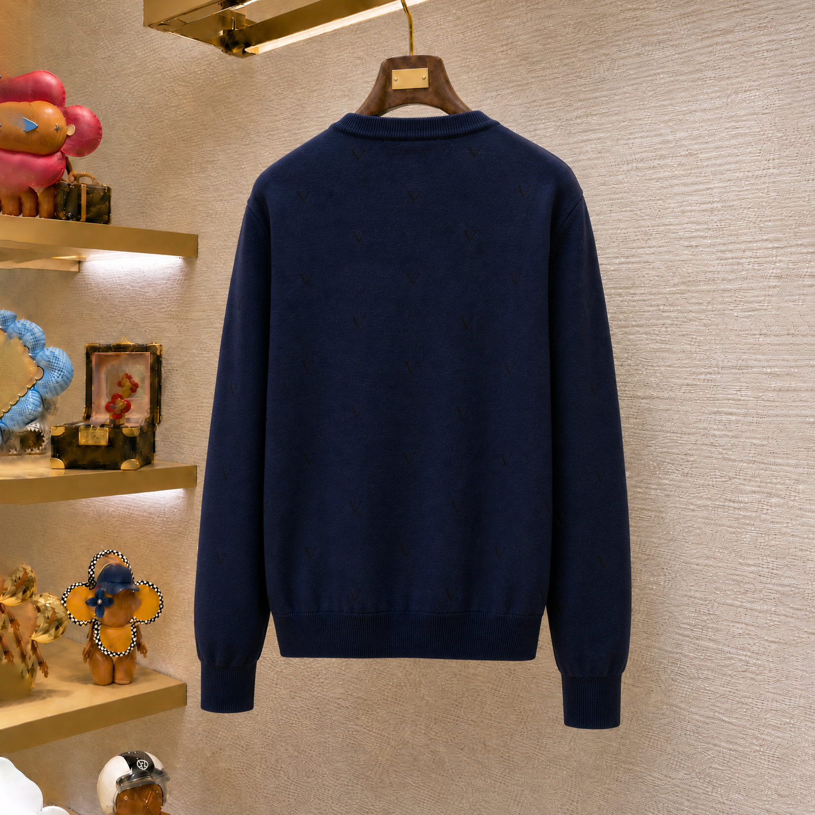 Luxury designer brand high-quality men's clothing animal embroidery jacquard knitted sweater navy blue round neck wool pullover casual top Q261