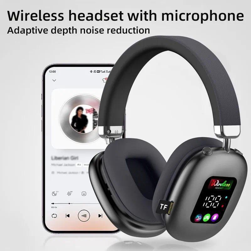 Écouteurs Bluetooth supra-auriculaires sans fil, avec écran d'affichage numérique rvb, fonction de lecteur de carte, pour jeux musicaux, voyages,