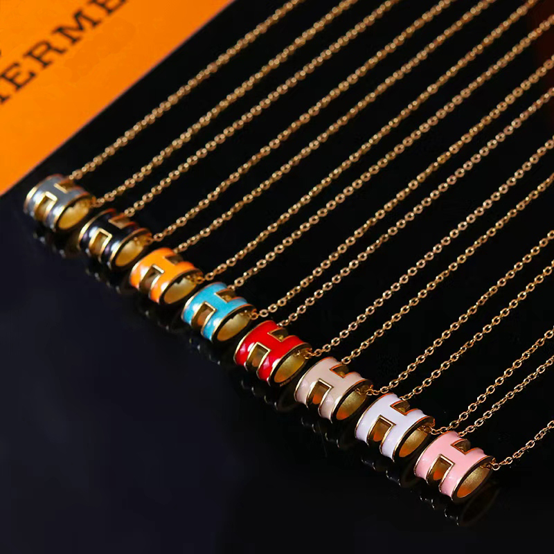 Collier H en acier inoxydable plaqué or 18 carats pour femmes, marque classique en émail coloré, collier de styliste, édition coréenne, mode bijo