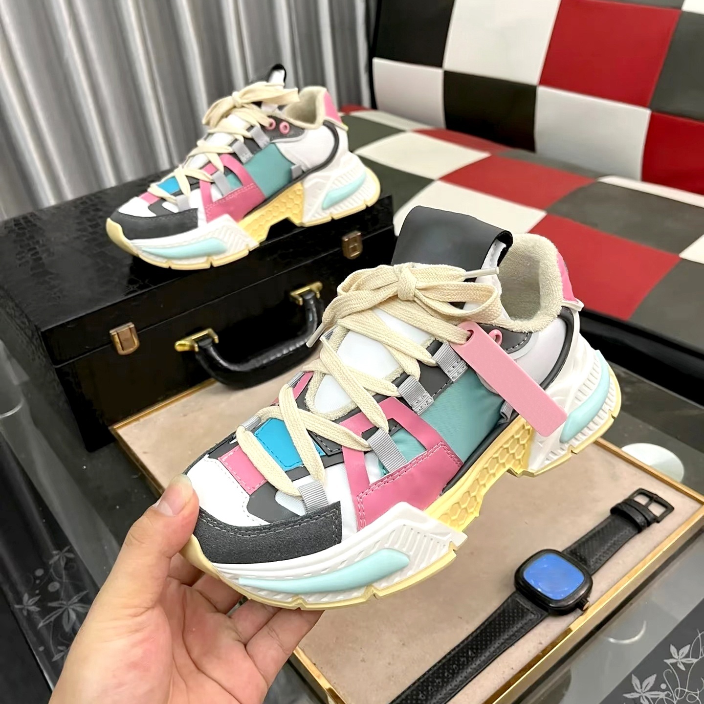 Women travel Chunky Dad Sneaker Platform Hook Loop Strap Color Block Designer Luxury 10A High Quality Fashion Casual Chic Sport Comfortable Glamorou