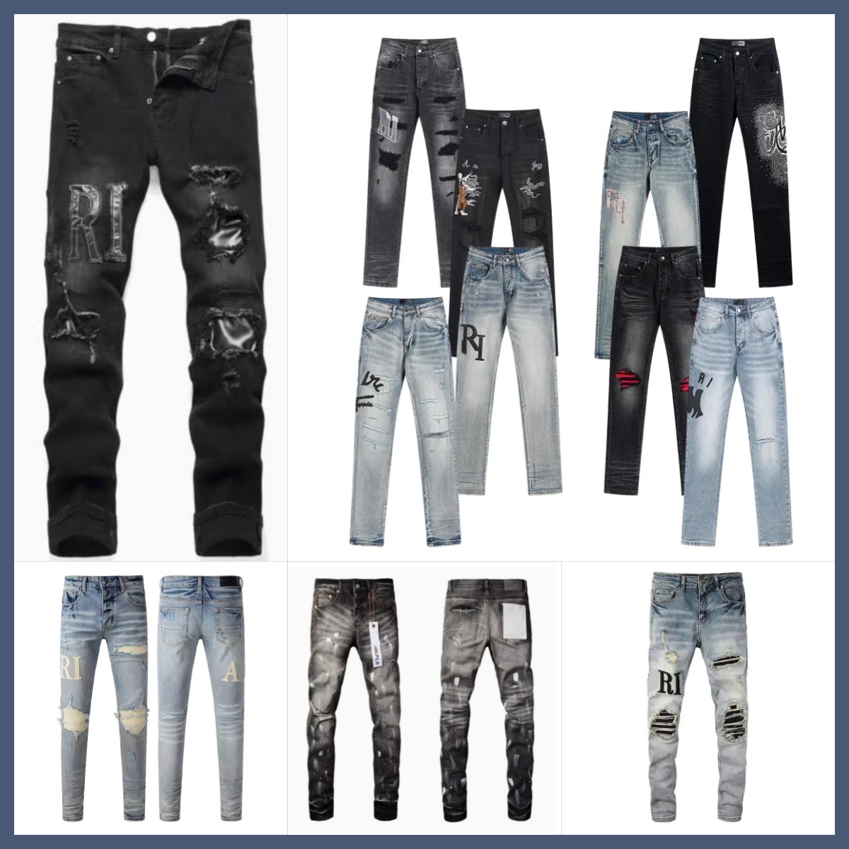 Men Holed Oversize Jeans High Street Casual Streetwear Denim Pants Letter Printing Couple Trousers