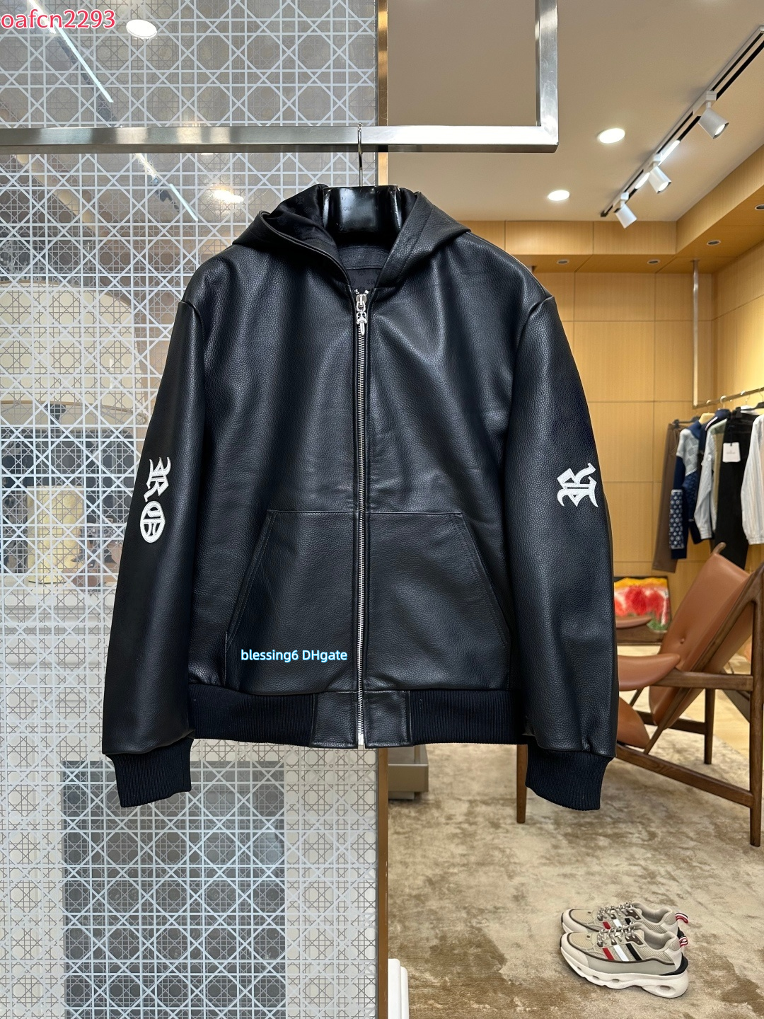 Chrome men's hooded leather jacket designer embroidered letters loose fit hip-hop streetwear cool leather jacket women's fashion lychee pa