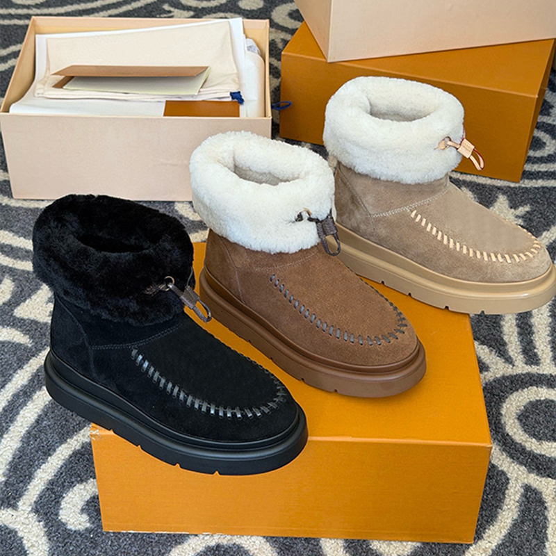 Cortina Ankle Boot Designer Closed Mule Ladies Boots Fur Winter Woman Snow Boot Leather Suede Daily Outfit Ski Half Boots Solid High Quality 1212