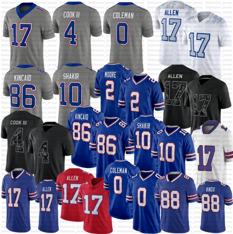 2026 New DJ Moore Josh Allen Football Jerseys Matt Milano Keon Coleman James Cook III Dalton Kincaid Knox Samuel Shakir Deone Walker Rousseau Bishop
