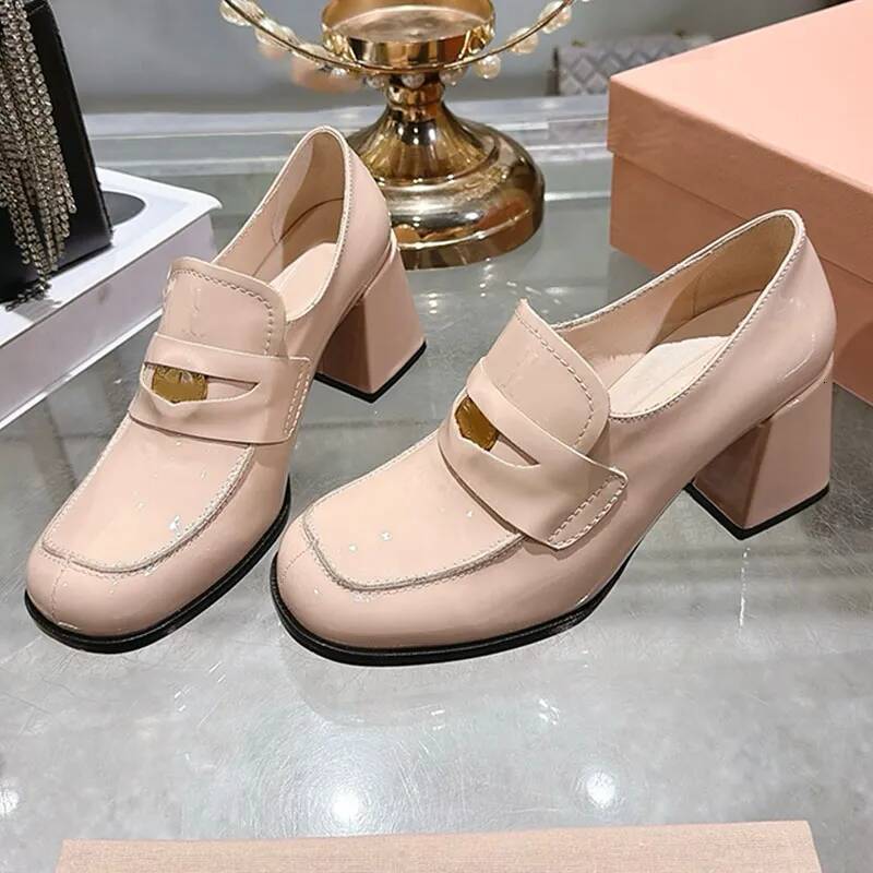 loafer woman designer block heel croc patent leather round toe slip on work retro luxury comfortable burgundy black gold nude modern casual vintage