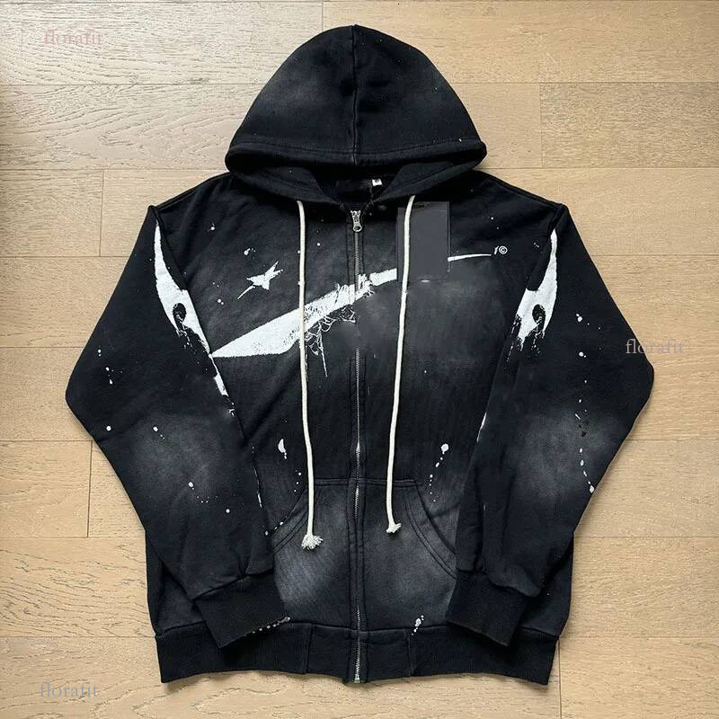 Men Vintage Distressed Zip Up hellity starity Hoodie Y2K Hip Hop Graffiti Graphic Print helllyhoody Starhoody Sweatshirt Oversized Casual Street hel
