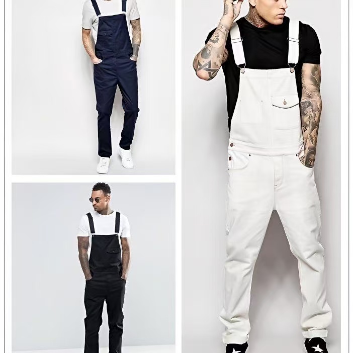 Designer's new denim retro overalls men's straight leg hip-hop loose trendy workwear overalls set