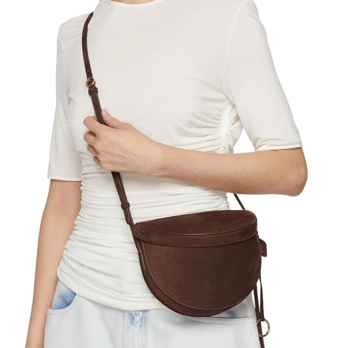 Luxury Vintage Designer Bag High End ALA Ia First Layer Suede Saddle Niche And Fashionable Shoulder Underarm Crescent Waist Crossbody Chest SENYY