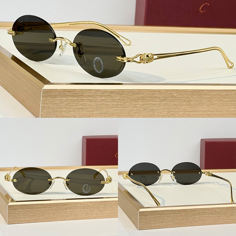 Lunettes de soleil ovales sans cadre CT0648S Créateur de mode Lunettes de soleil en métal Verres en nylon vert Panthere Jambes miroir Tenues quot