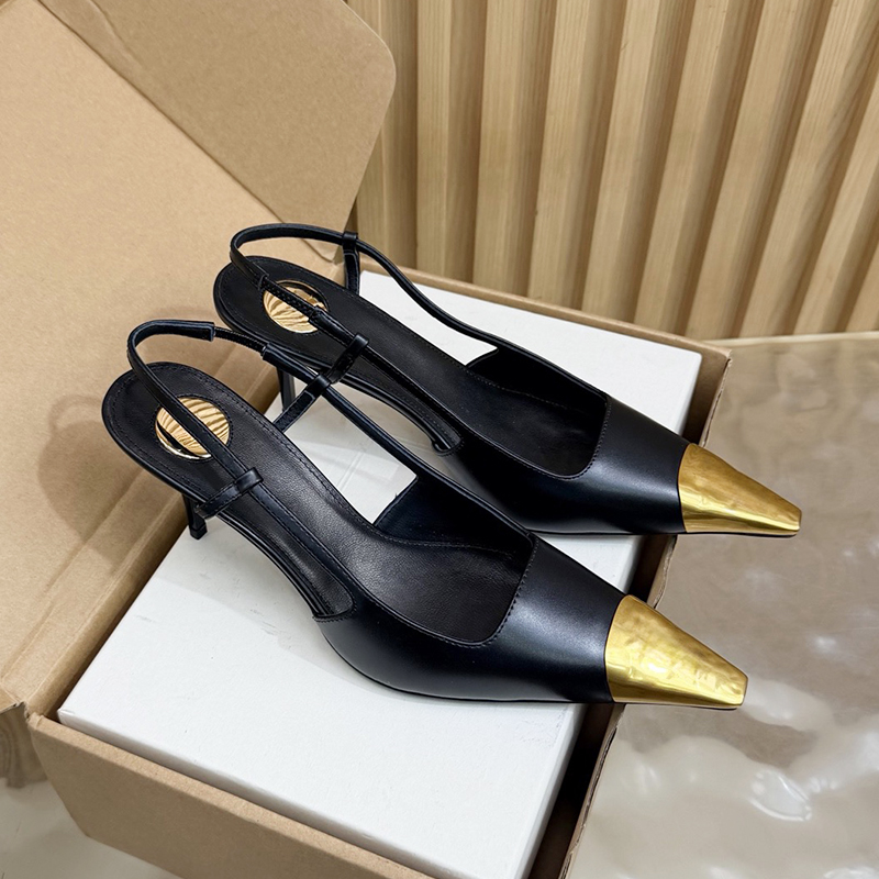 7.5cm height genuine leather pointed metal toe, empty high heels, single shoes for women in the workplace, light luxury style, commuting, formal wea